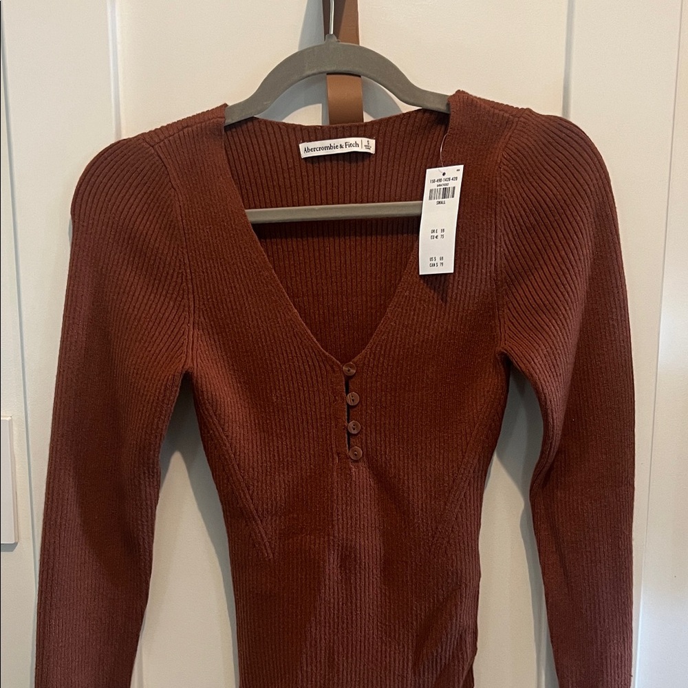 Abercrombie & Fitch Rust Ribbed V-Neck body suit